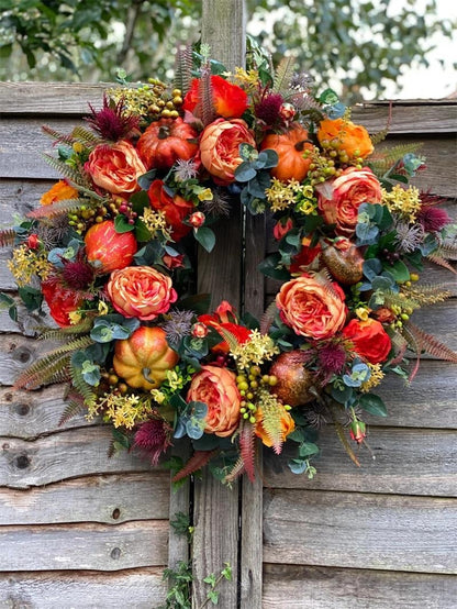 Purpose-Built Handmade Fall Peony And Pumpkin Wreath - Year Round