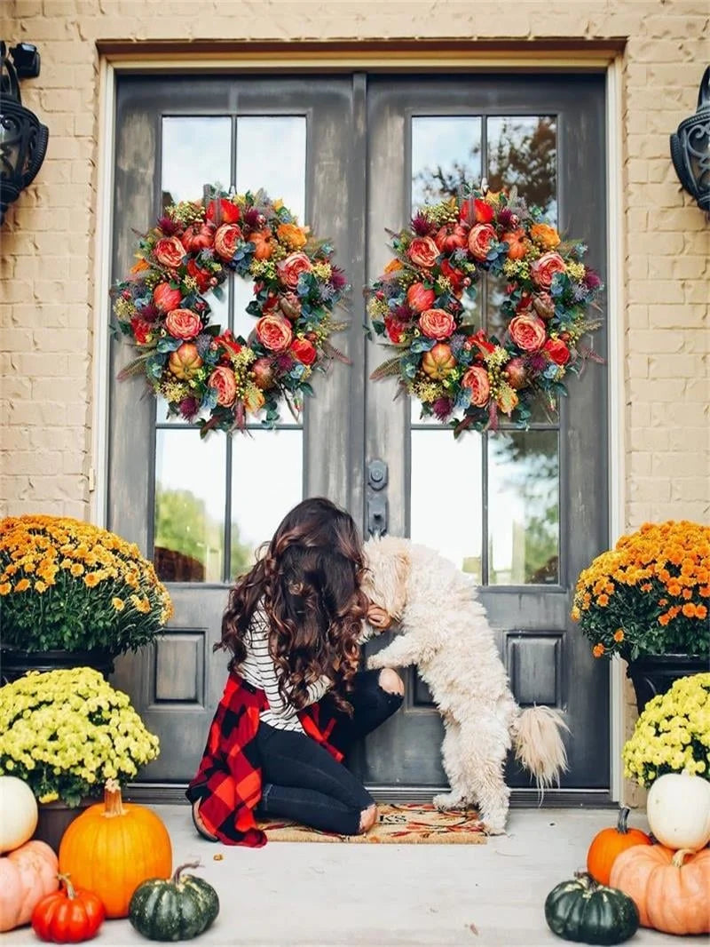 Purpose-Built Handmade Fall Peony And Pumpkin Wreath - Year Round