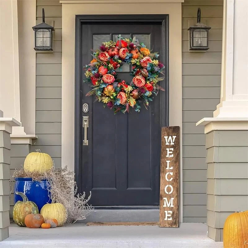Purpose-Built Handmade Fall Peony And Pumpkin Wreath - Year Round