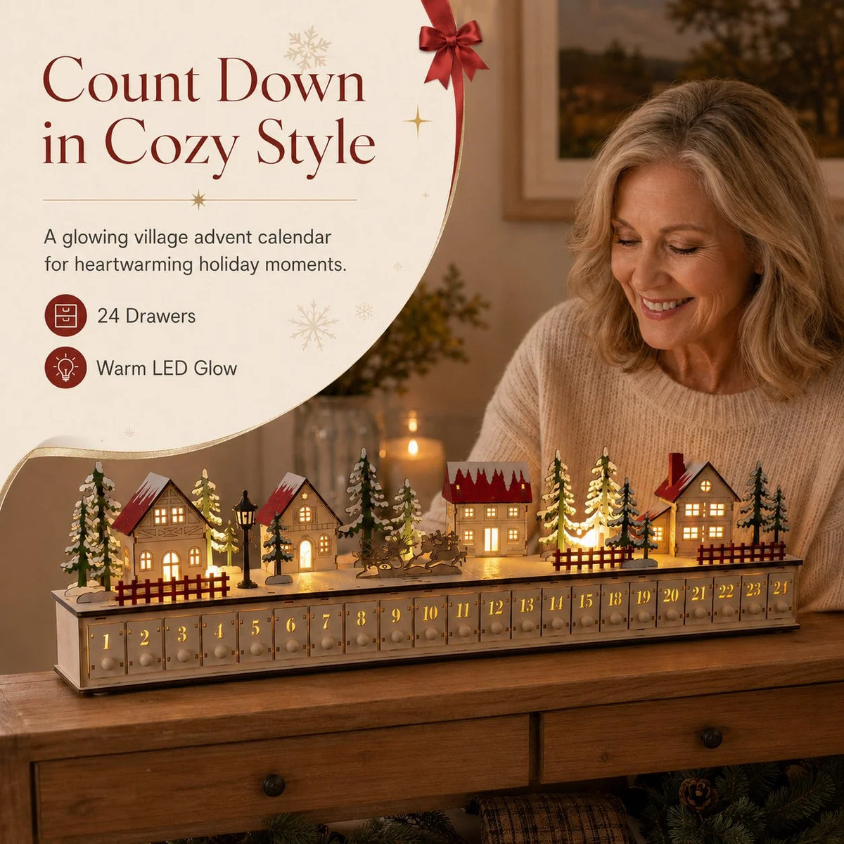 Purpose-Built Wooden Village Advent Calendar With Led