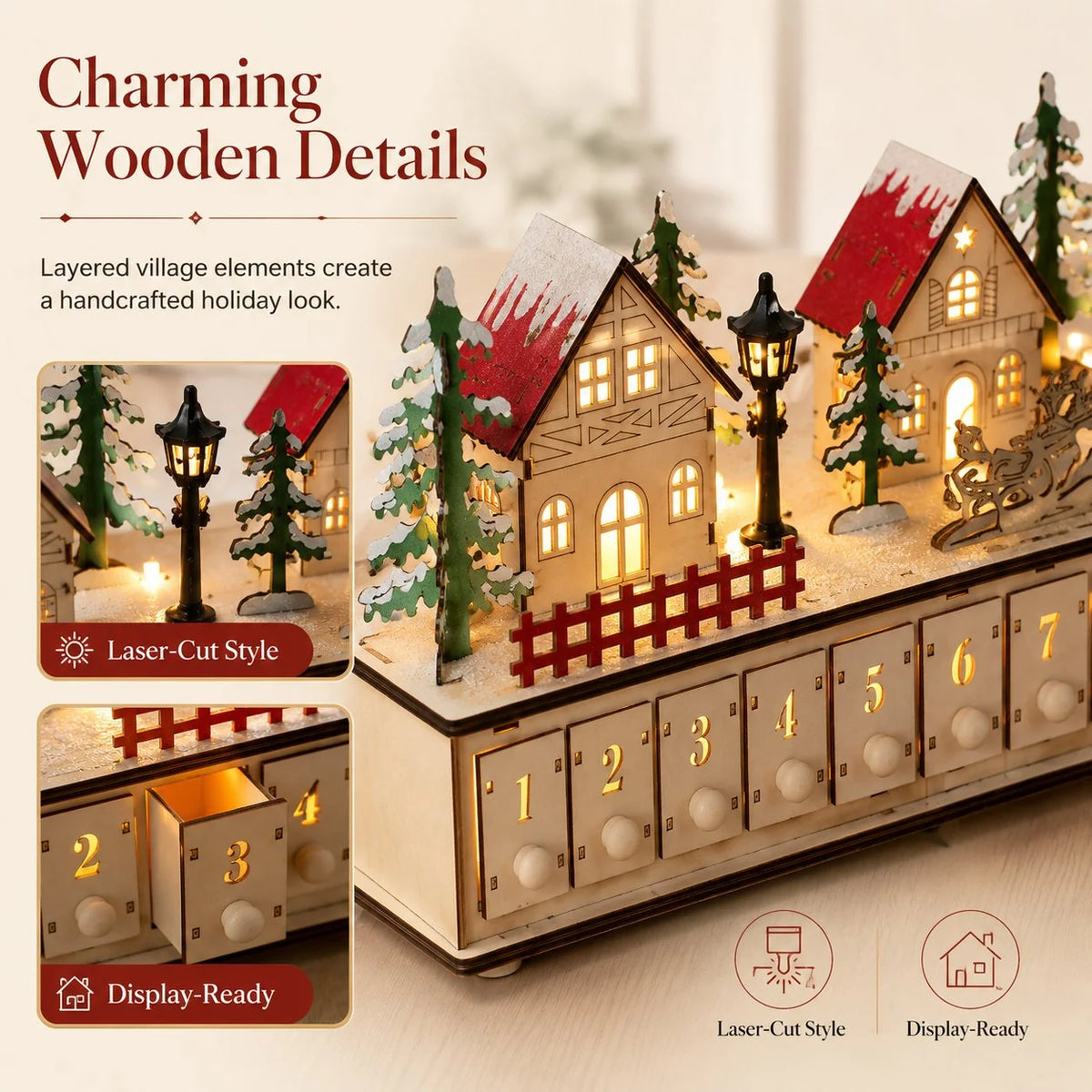 Purpose-Built Wooden Village Advent Calendar With Led