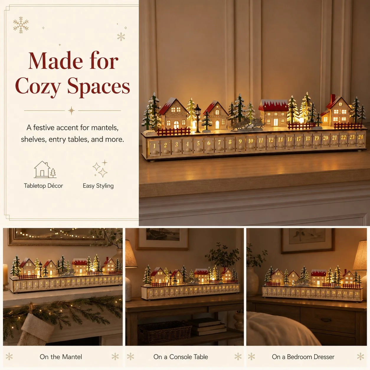 Purpose-Built Wooden Village Advent Calendar With Led