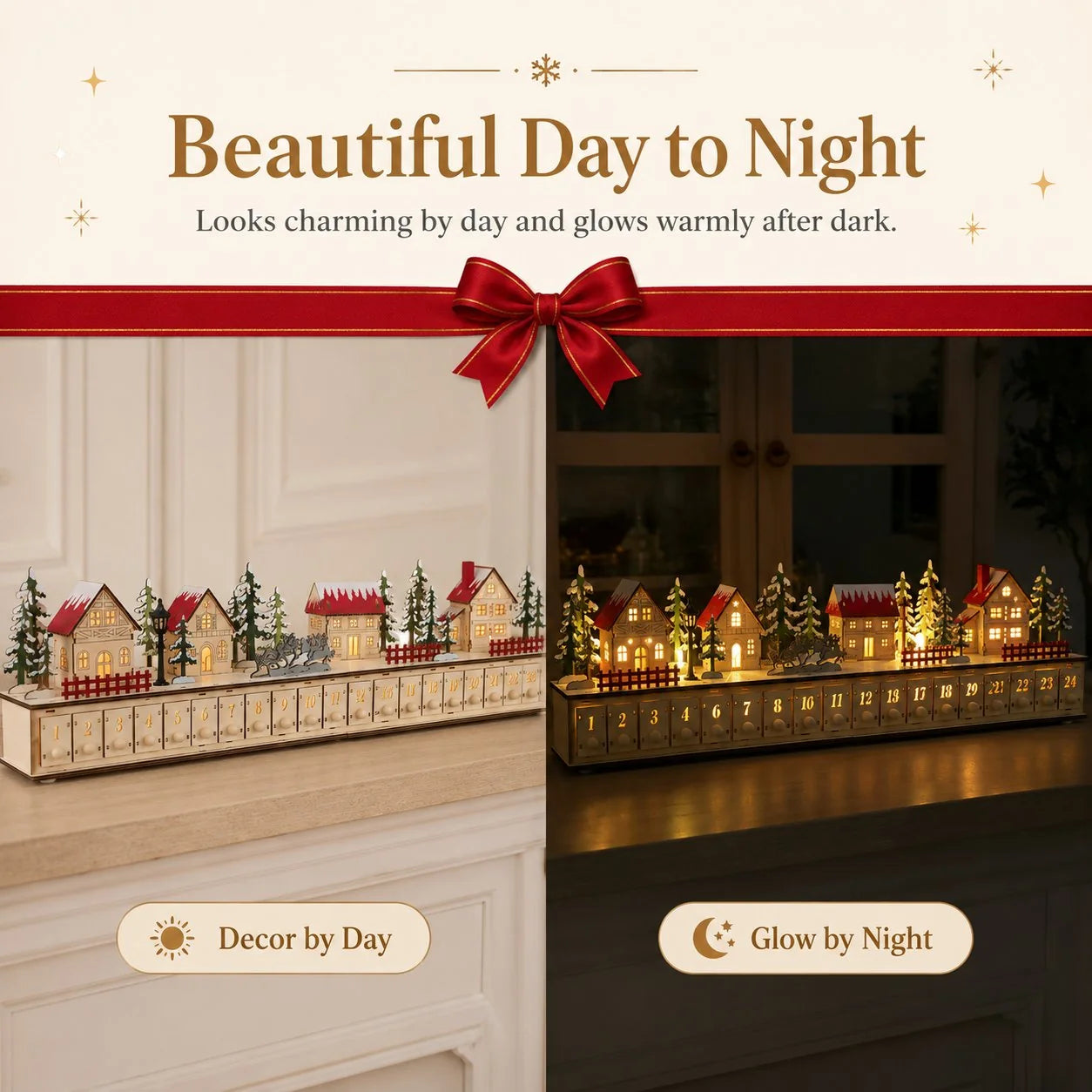 Purpose-Built Wooden Village Advent Calendar With Led