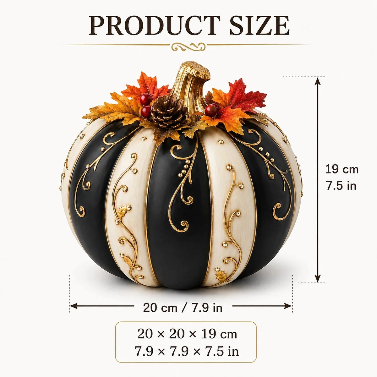 Lighted Black and Ivory Pumpkin Halloween Decor with Remote Control