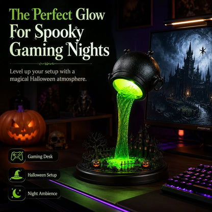 Decorative Glowing Witch Cauldron Desk Lamp – Spilling Green Magic