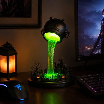 Decorative Glowing Witch Cauldron Desk Lamp – Spilling Green Magic
