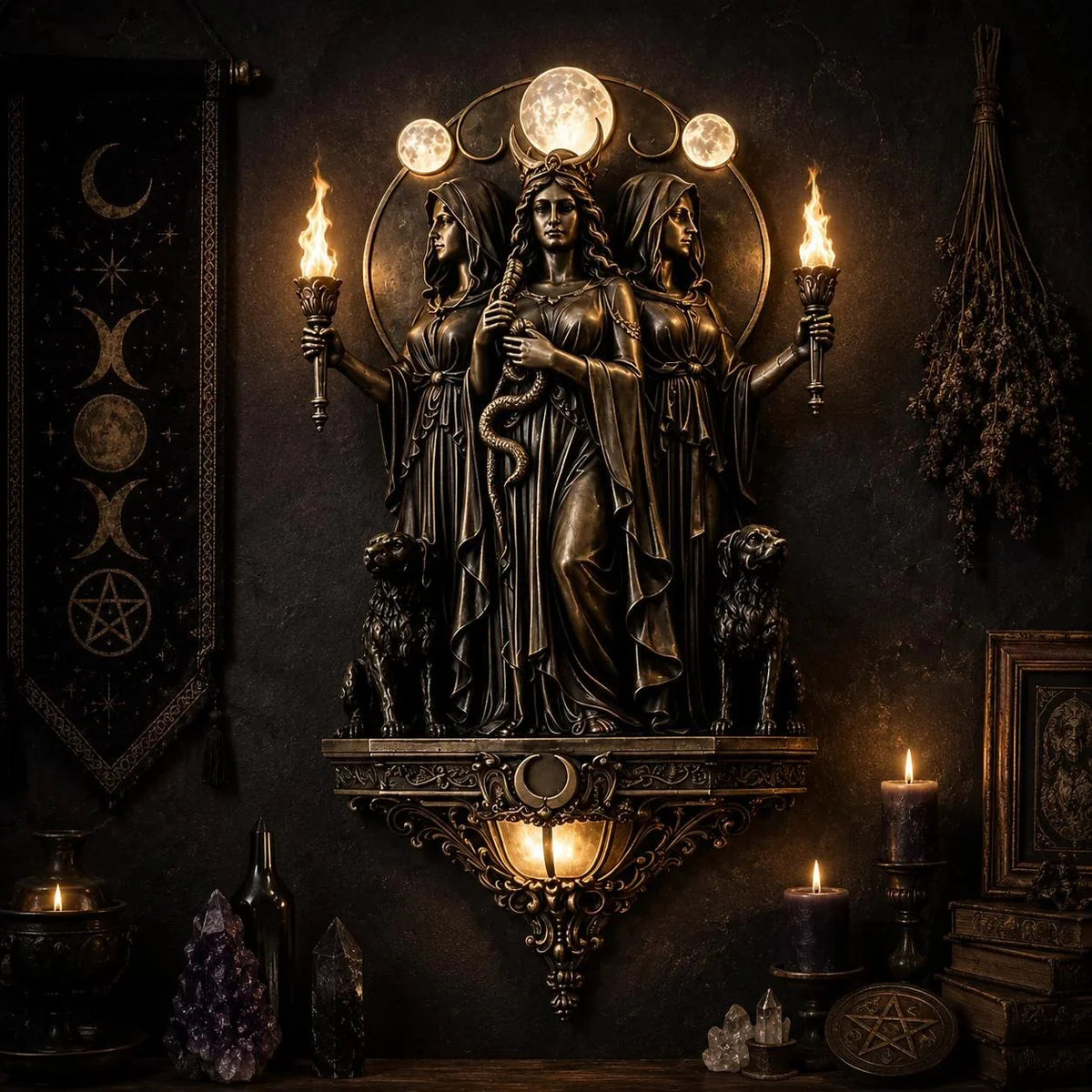 Decorative Triple Goddess Hecate LED Wall Sconce – Wiccan Witchy