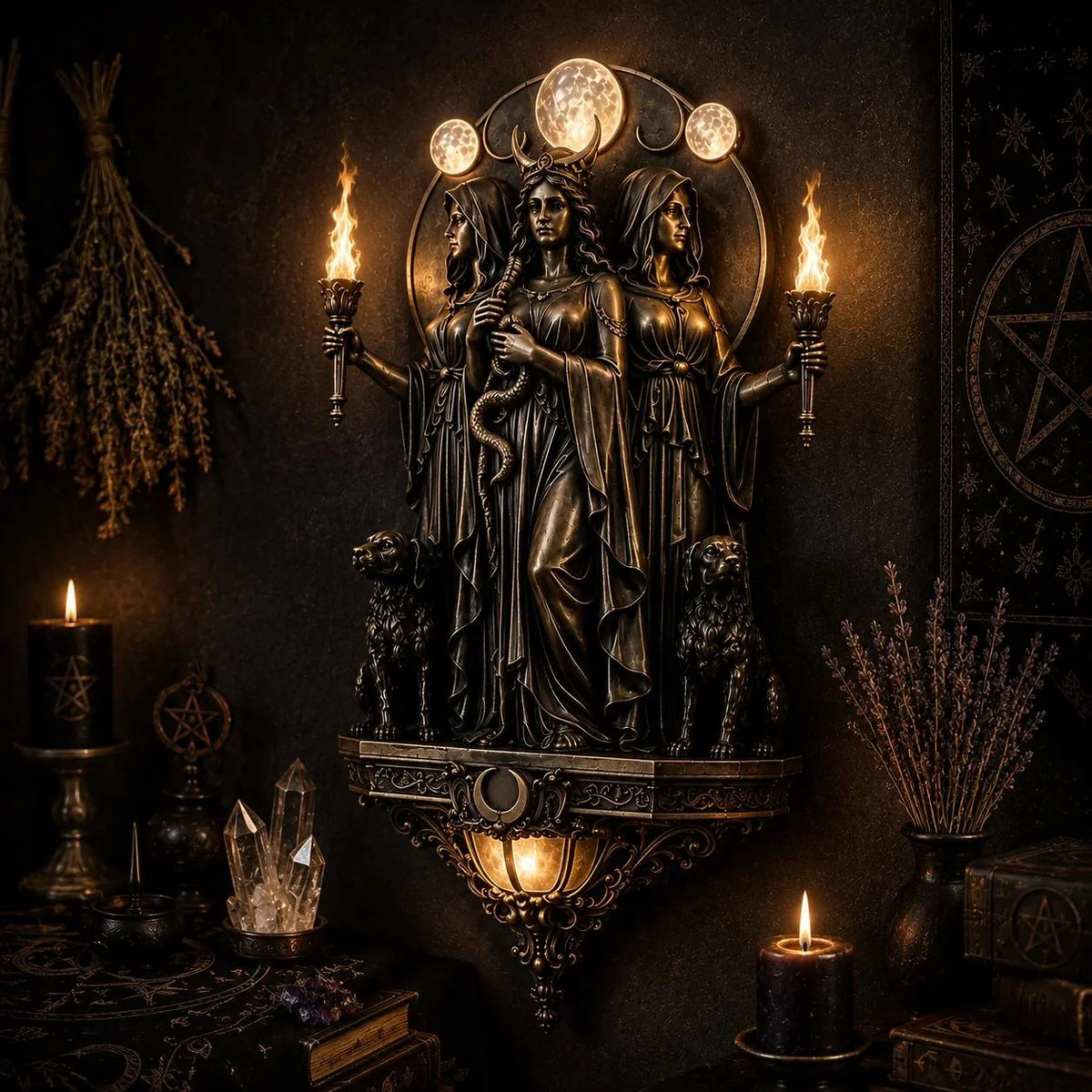 Decorative Triple Goddess Hecate LED Wall Sconce – Wiccan Witchy