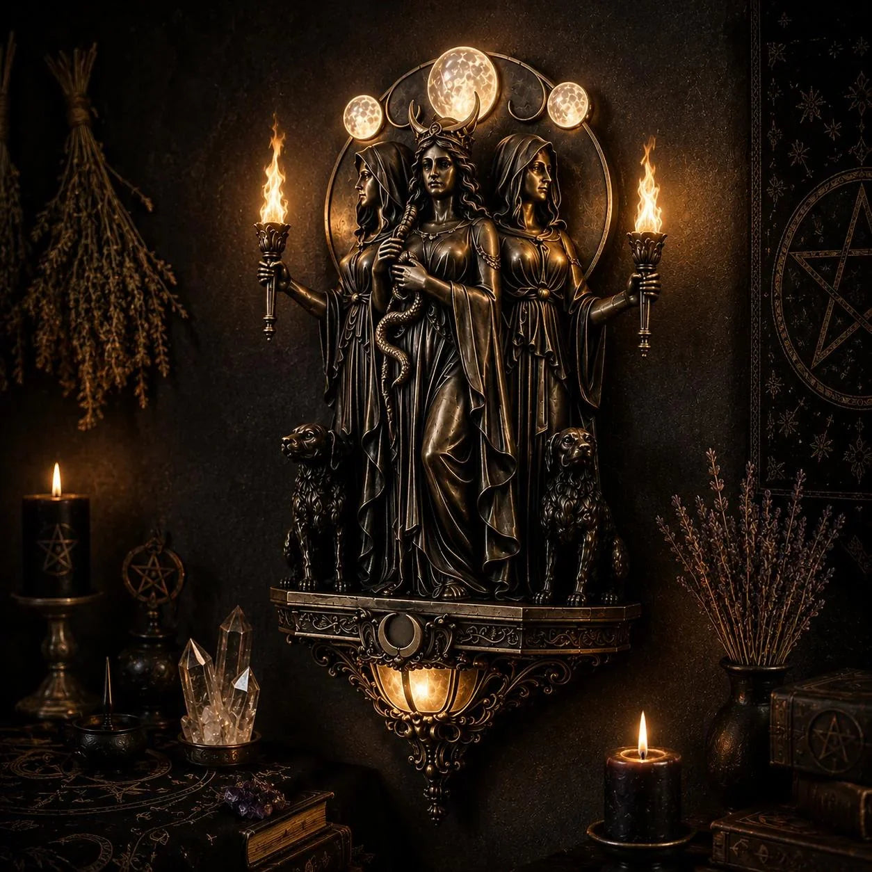 Decorative Triple Goddess Hecate LED Wall Sconce – Wiccan Witchy