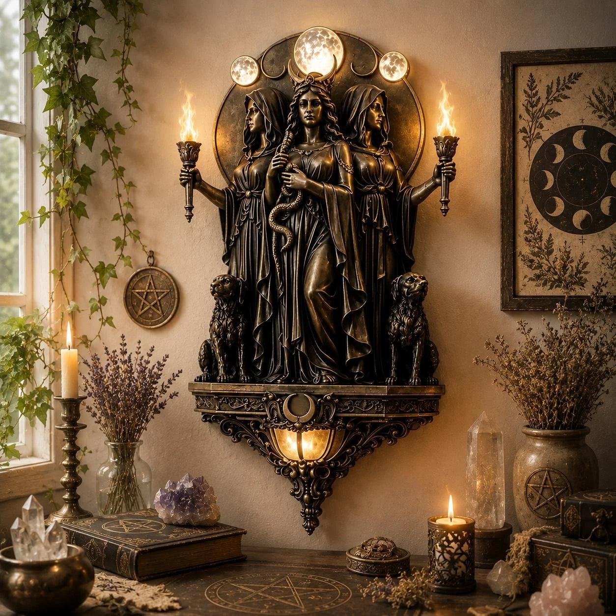 Decorative Triple Goddess Hecate LED Wall Sconce – Wiccan Witchy