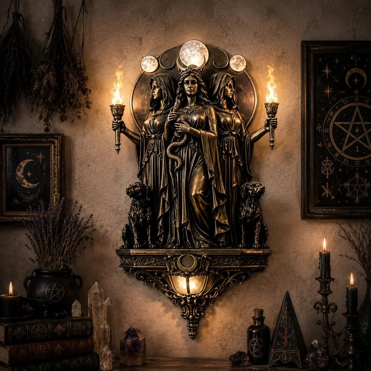 Decorative Triple Goddess Hecate LED Wall Sconce – Wiccan Witchy