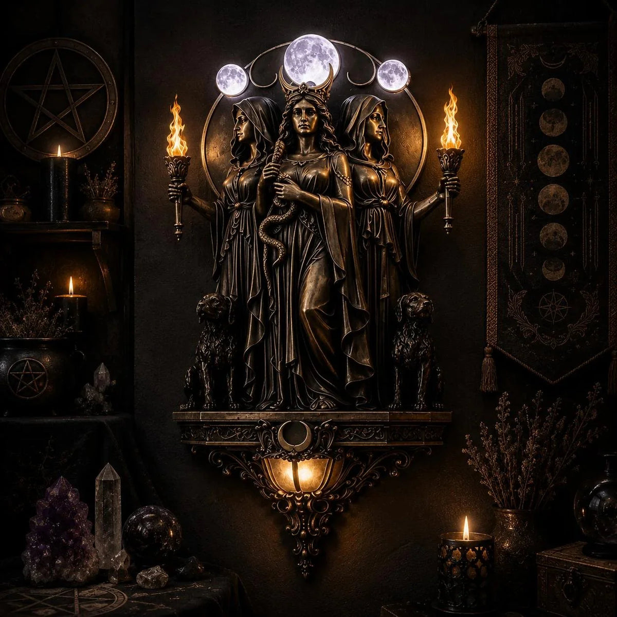 Decorative Triple Goddess Hecate LED Wall Sconce – Wiccan Witchy