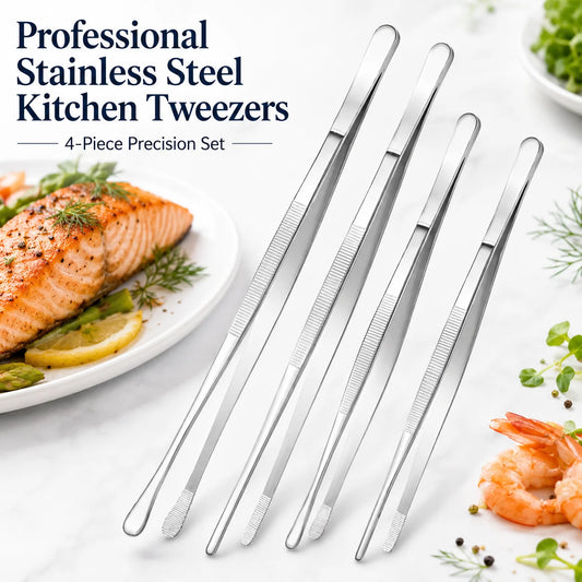 Purpose-Built Fine Long Tweezer Tongs Professional Black Set,12'' and