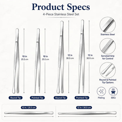 Purpose-Built Fine Long Tweezer Tongs Professional Black Set,12'' and