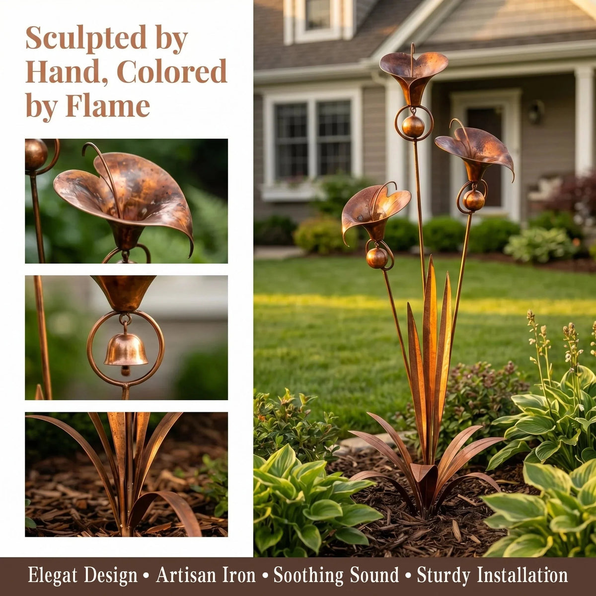 Copper Calla Lily Garden Chime Set for Gentle Outdoor Sound