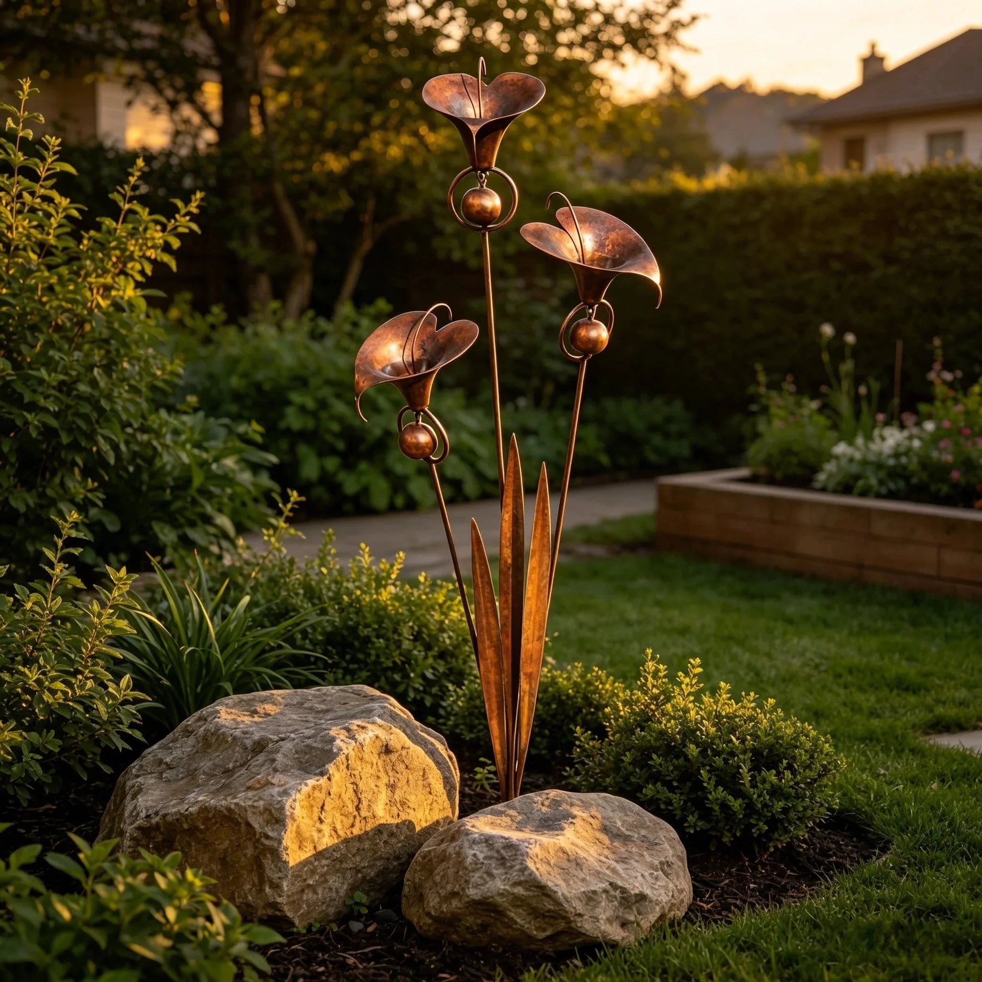 Copper Calla Lily Garden Chime Set for Gentle Outdoor Sound