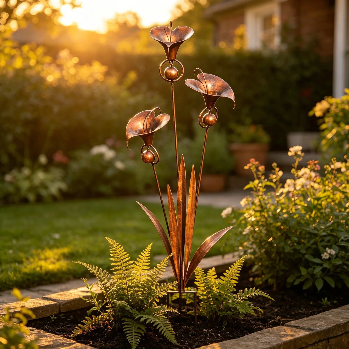 Copper Calla Lily Garden Chime Set for Gentle Outdoor Sound