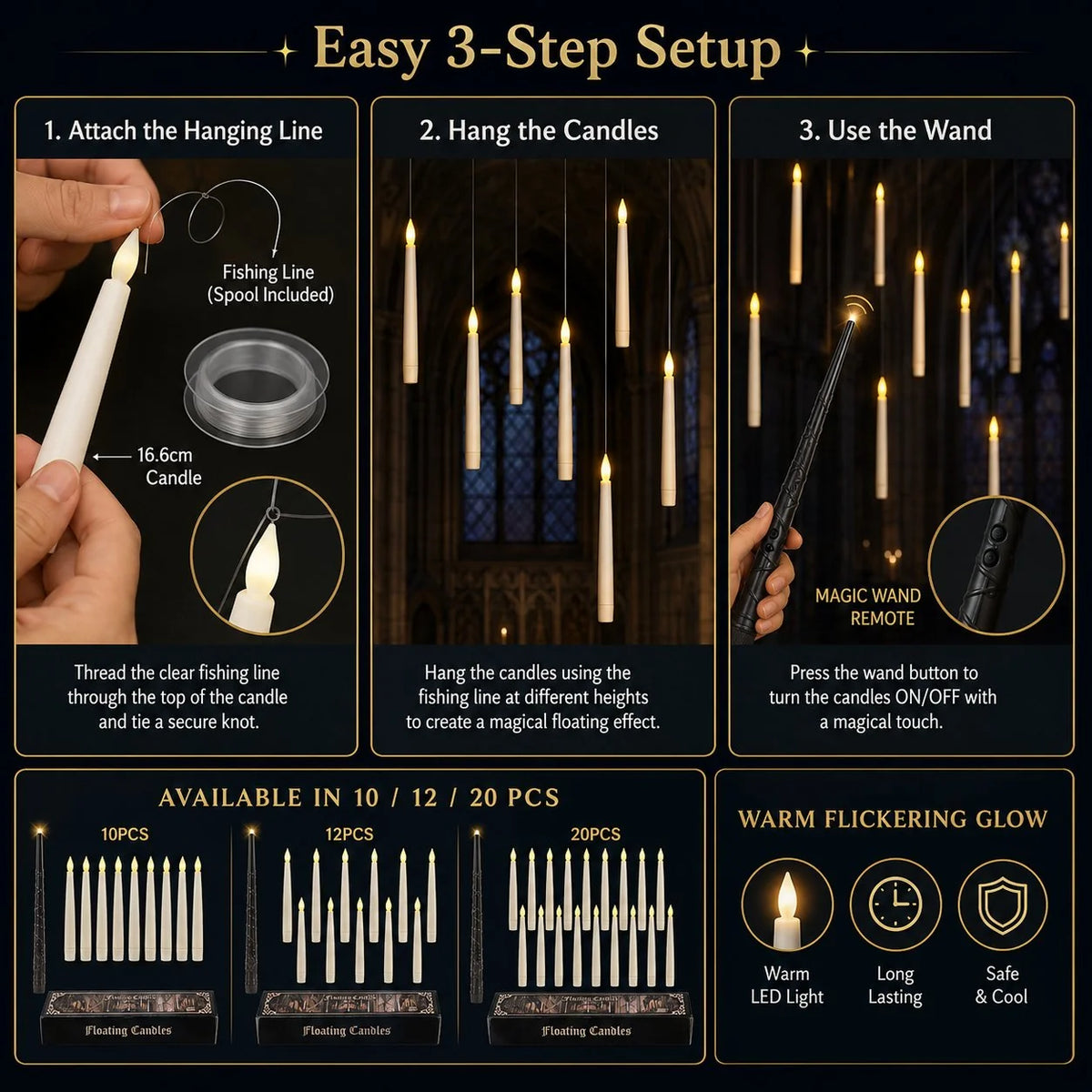 Purpose-Built Floating LED Candles with Wand Remote – Flameless