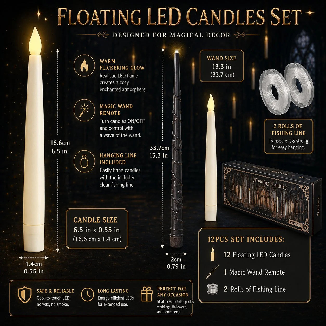 Purpose-Built Floating LED Candles with Wand Remote – Flameless