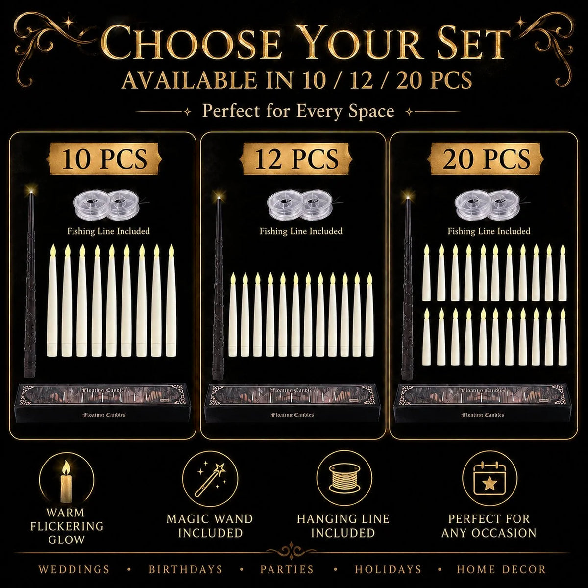 Purpose-Built Floating LED Candles with Wand Remote – Flameless