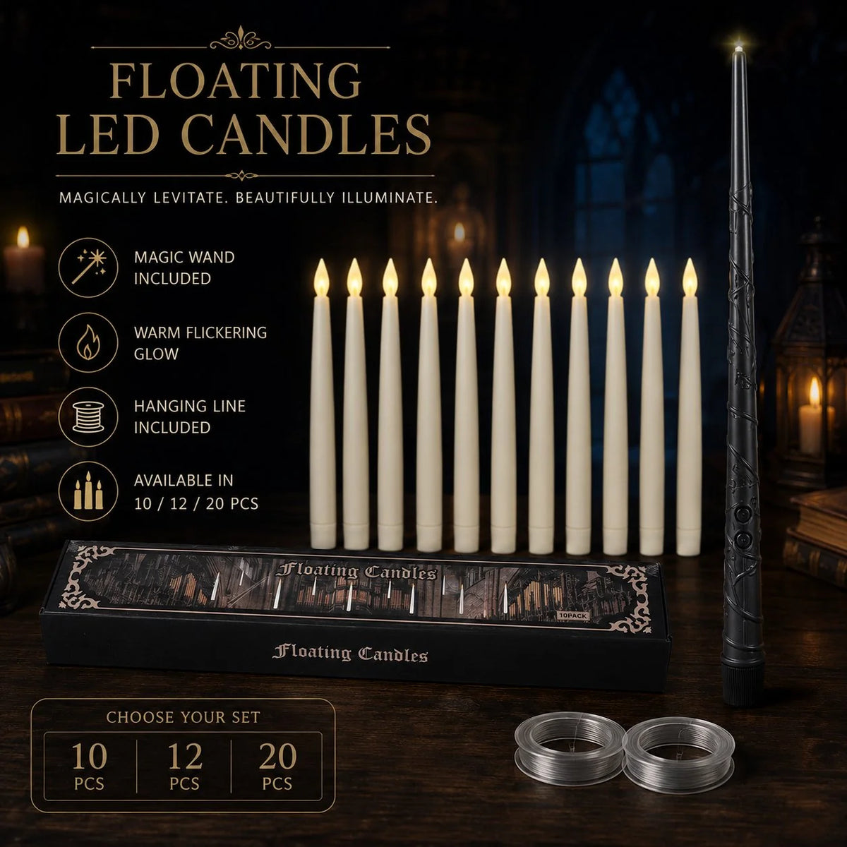 Purpose-Built Floating LED Candles with Wand Remote – Flameless