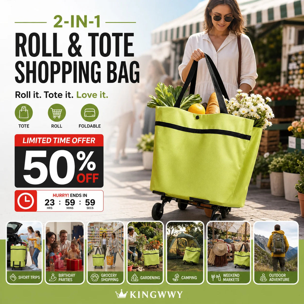 Space-Saving Foldable 2-in-1 Shopping Bag for Organized Storage