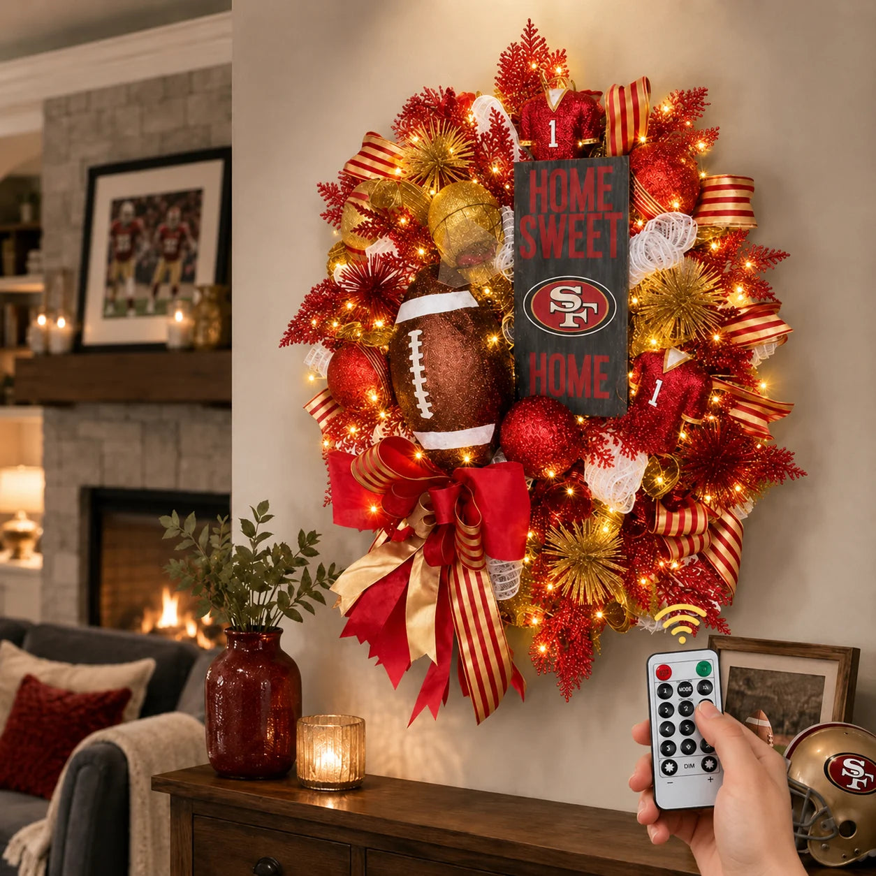 Handmade Team Wreath for a Football Game-Day Entryway
