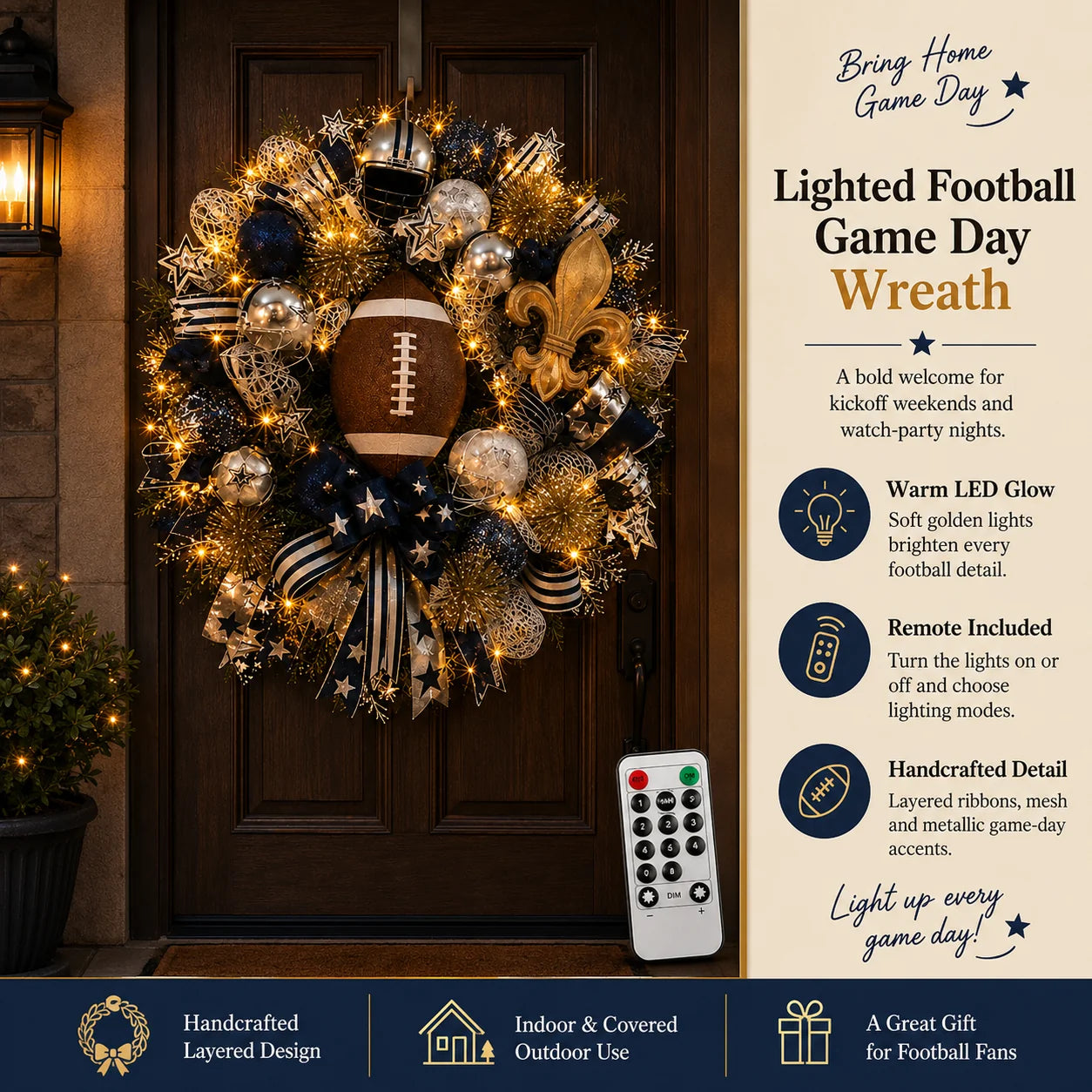 Handmade Team Wreath for a Football Game-Day Entryway