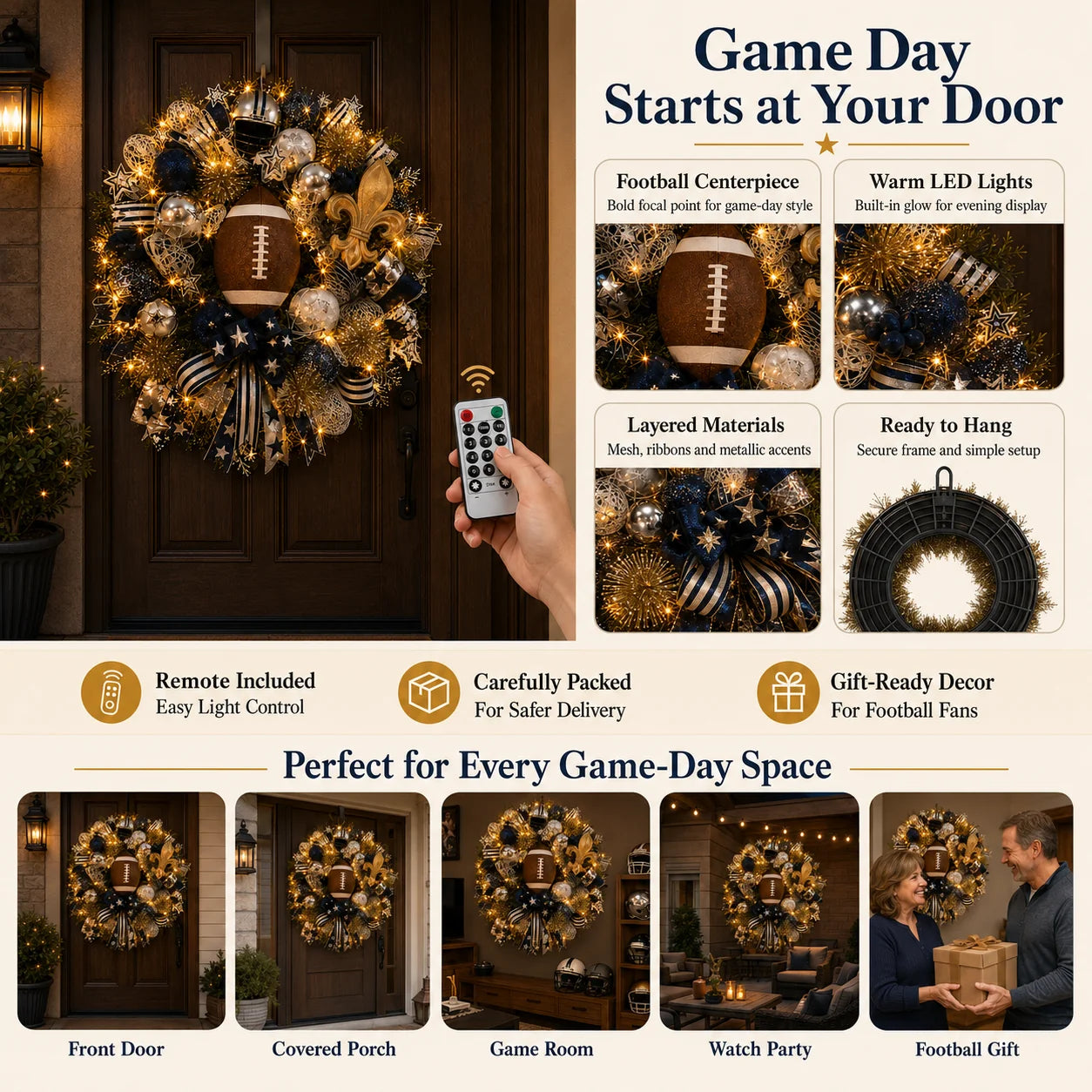 Handmade Team Wreath for a Football Game-Day Entryway