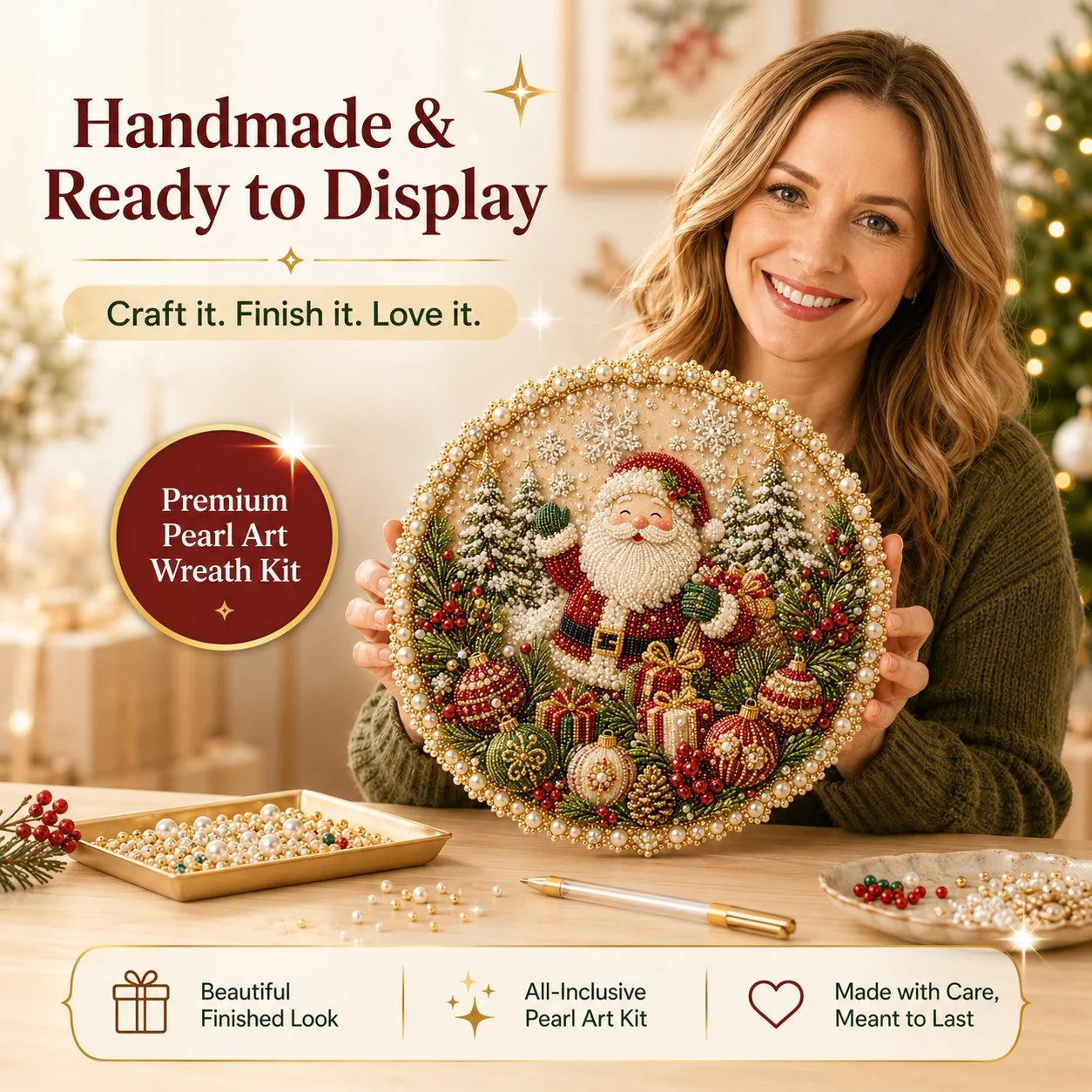 Pearl-Accent Wreath Craft Kit with Four-Season Holiday Designs
