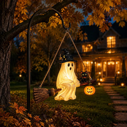 Hanging Solar Ghost Lantern for a Warm Halloween Porch Glow