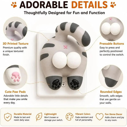 Decorative Funny Cat Butt Light Switch Cover, 3D Double Rocker Decor
