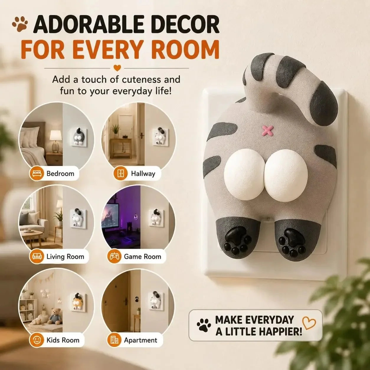 Decorative Funny Cat Butt Light Switch Cover, 3D Double Rocker Decor