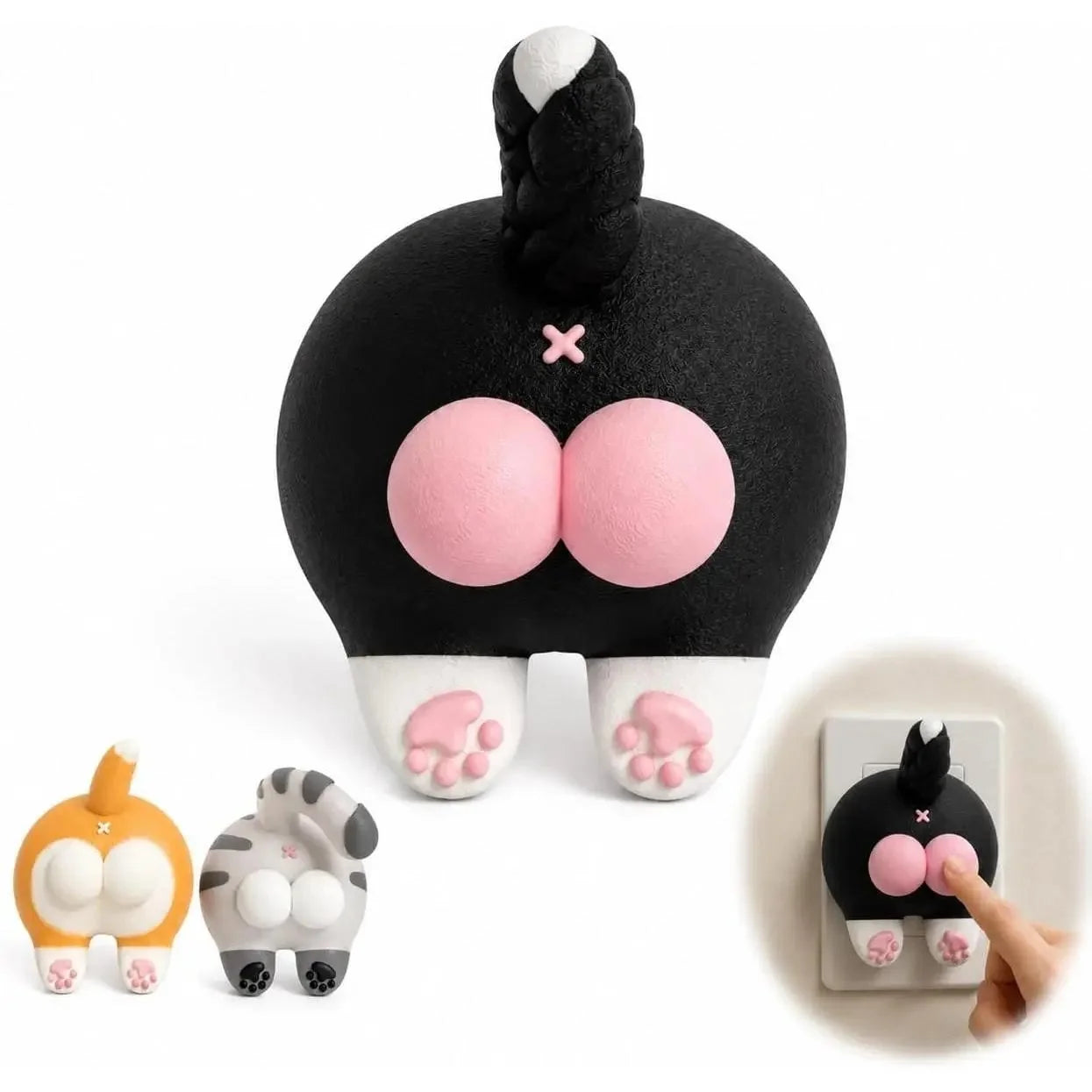 Decorative Funny Cat Butt Light Switch Cover, 3D Double Rocker Decor