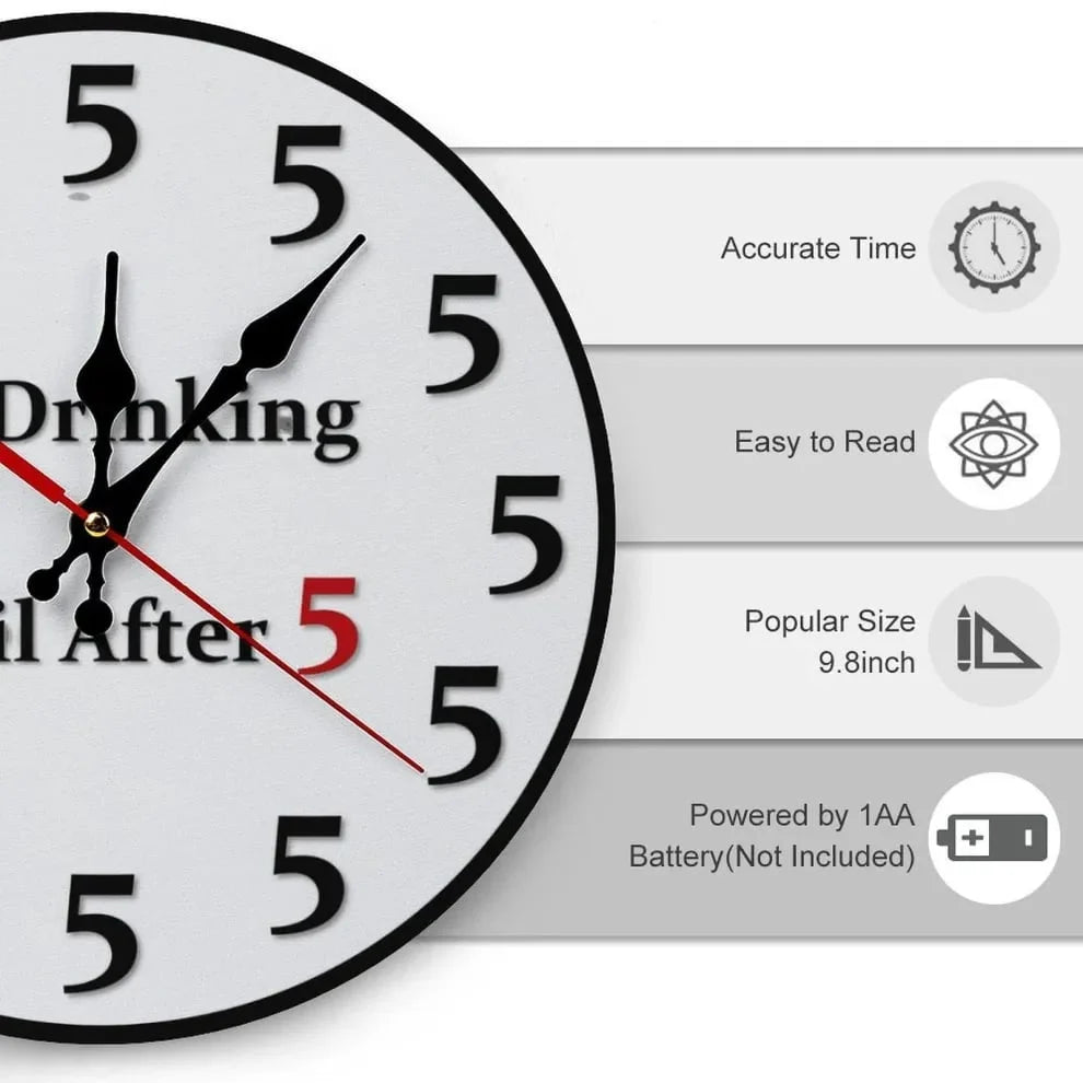 Purpose-Built Funny "No Drinking Until After 5" Round Wall