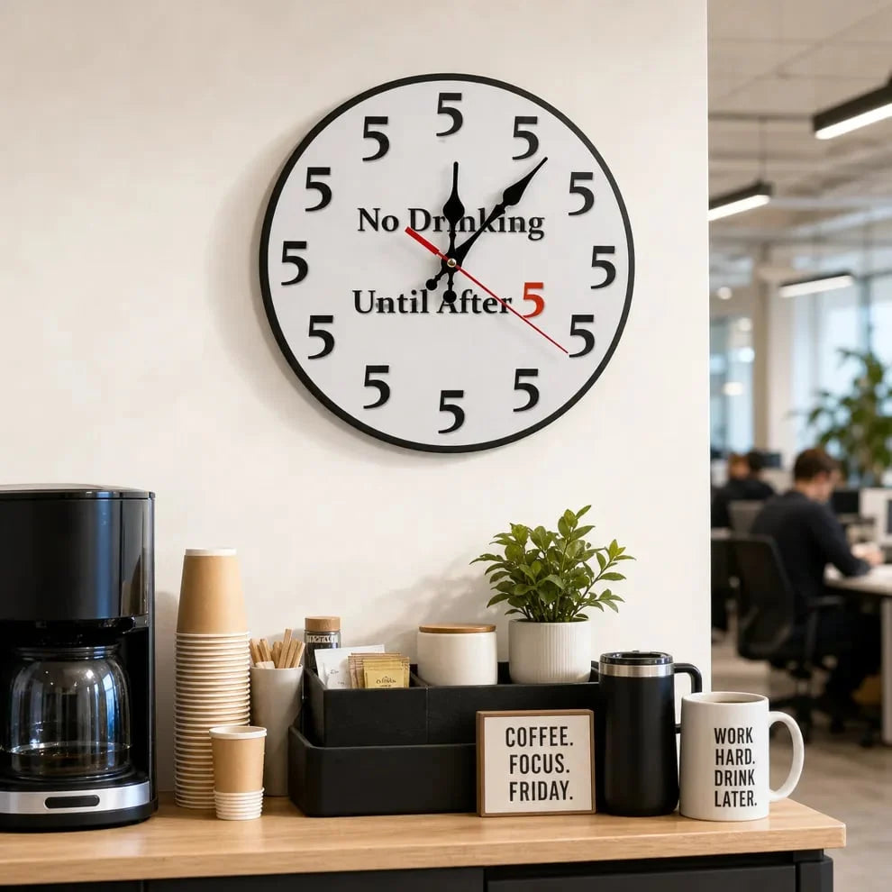 Purpose-Built Funny "No Drinking Until After 5" Round Wall