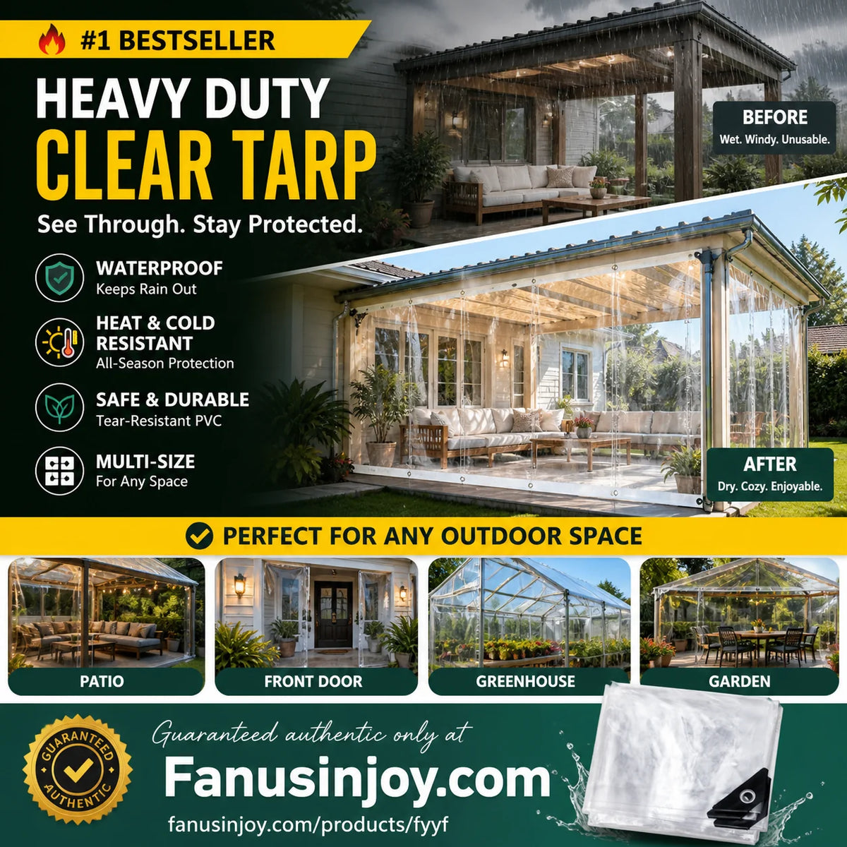 Purpose-Built Heavy Duty Clear Tarp – 14 Mil PVC, Weatherproof