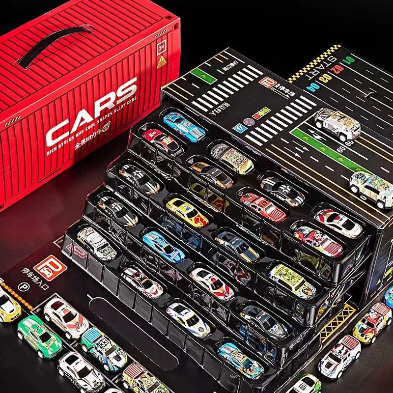 Vehicle-Ready 48 Mini Pull-Back Cars with Built-In Garage