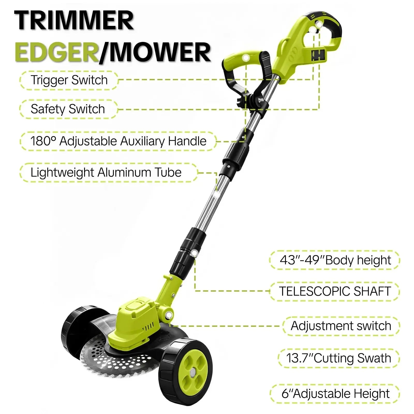 Outdoor 3-in-1 Cordless Lawn Mower with 2×21V Batteries, German