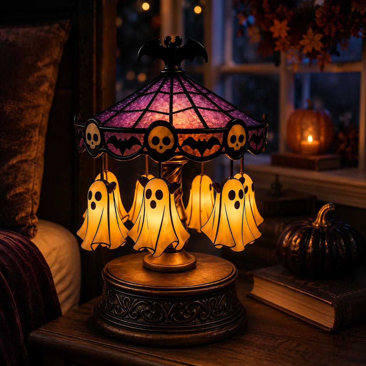 Vehicle-Ready Ghost Carousel Motion Night Light – Cozy