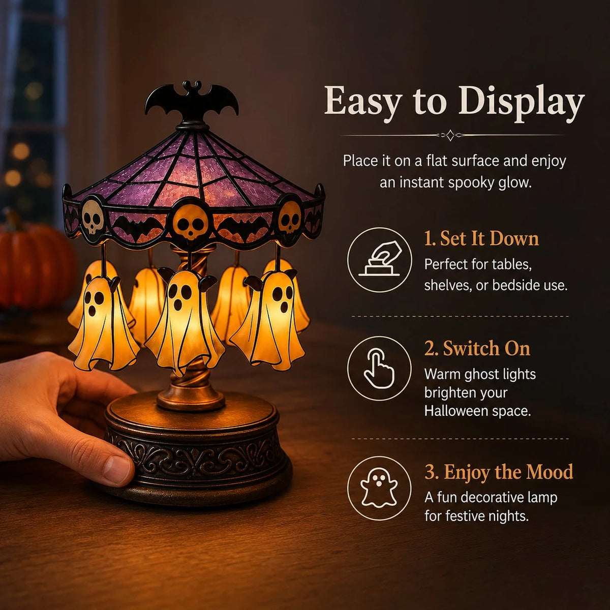 Vehicle-Ready Ghost Carousel Motion Night Light – Cozy
