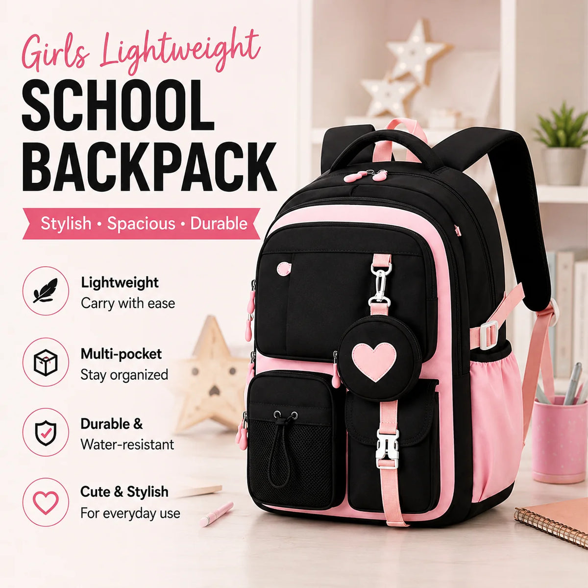 Spacious and Durable School Backpack for Teen Girls