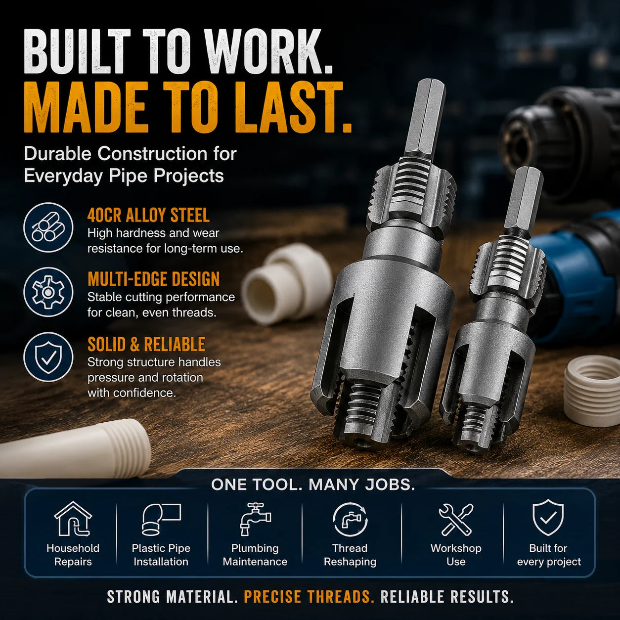 Purpose-Built Drill-Powered Pipe Thread Cutting Bit – Internal &