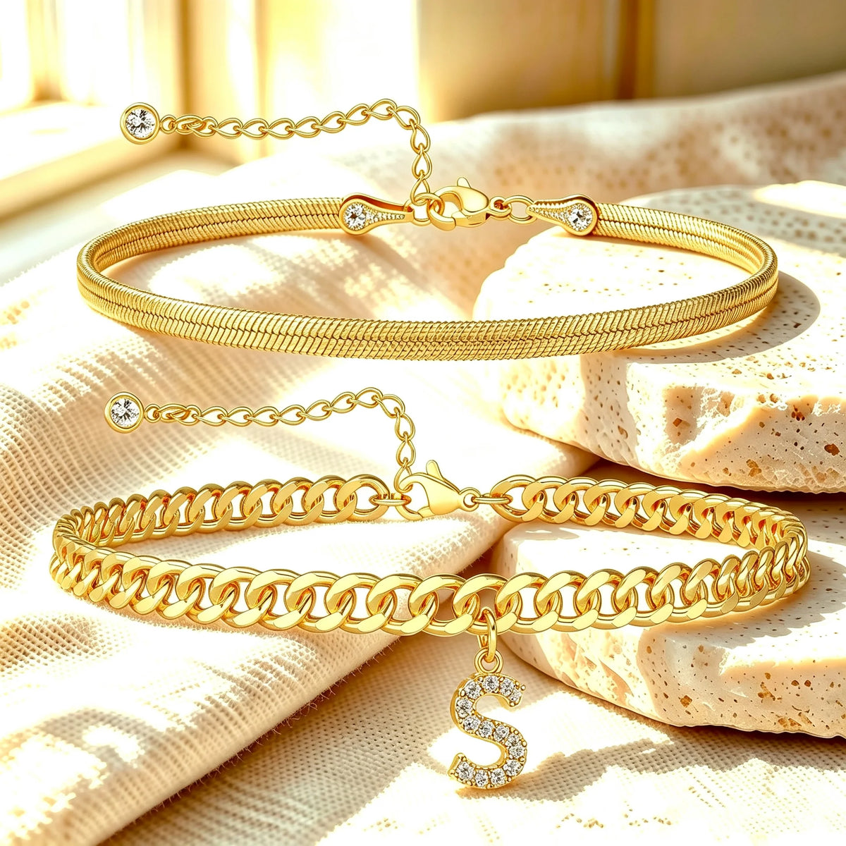 Purpose-Built Gold Initial Anklet – 14K Gold Plated, Waterproof