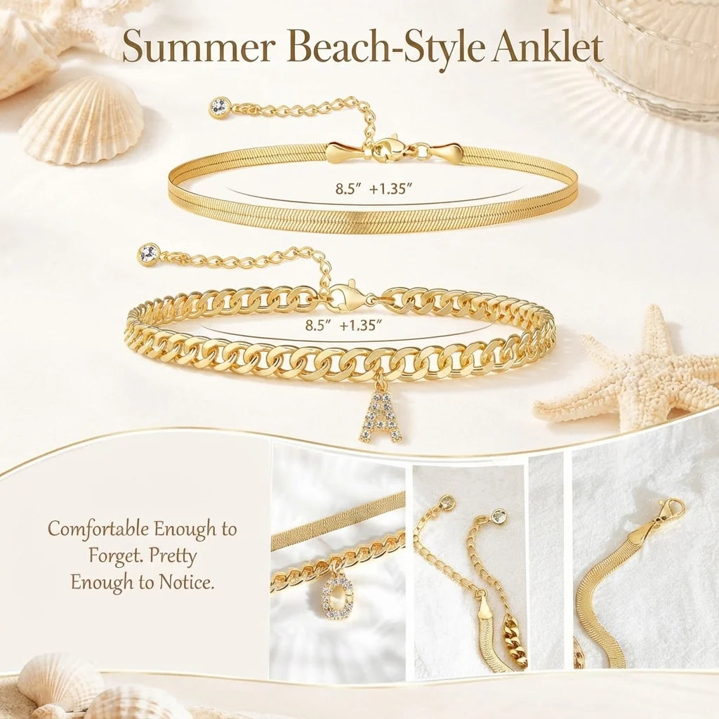 Purpose-Built Gold Initial Anklet – 14K Gold Plated, Waterproof