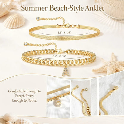 Purpose-Built Gold Initial Anklet – 14K Gold Plated, Waterproof