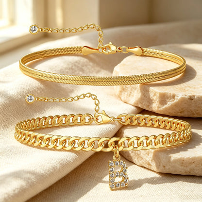 Purpose-Built Gold Initial Anklet – 14K Gold Plated, Waterproof