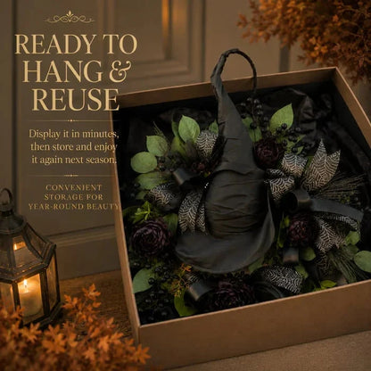 Distinctive Gothic Black Rose Witch Hat Wreath – Haunting Elegant