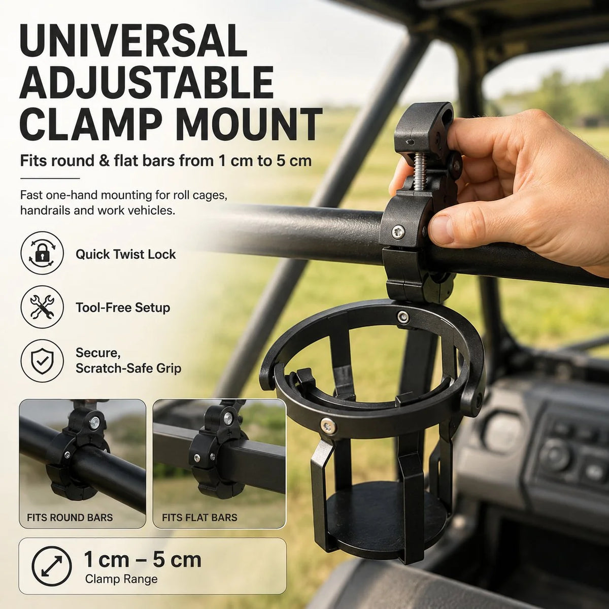 Vehicle-Ready Gyroscopic Anti-Spill Clamp-On Cup Holder – 360° Auto
