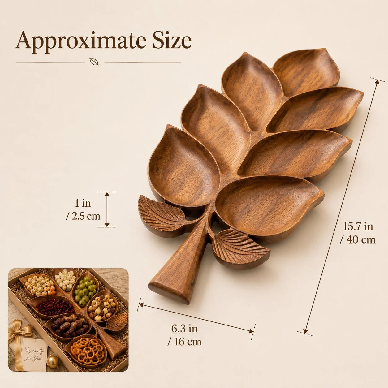 Vehicle-Ready Hand-Carved Solid Sheesham Wood Leaf Serving